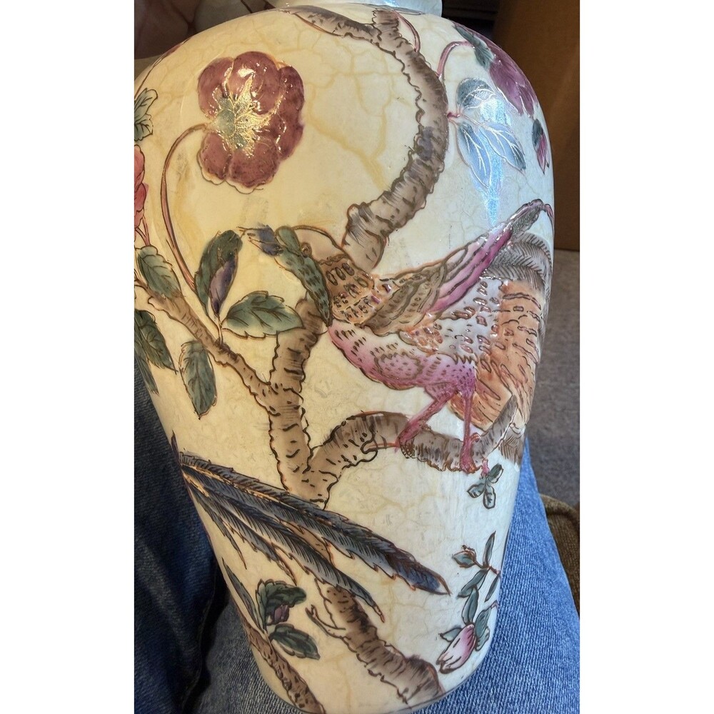 Vintage Country Fair Floral Bird Vase Ceramic Farmhouse Decor Large - Picture 7 of 7